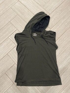 Hurley Olive and Black Striped Sleeveless Hoodie Tank